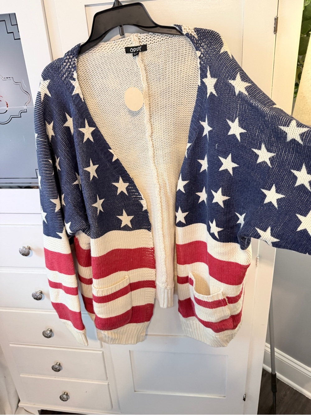 ODDY Americana Star Stripe Hooded Cardigan - Navy, Red & Cream